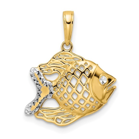 14k and White Rhodium D/C Fish Pendant,All Products : American Fashion Style Bags On Sale